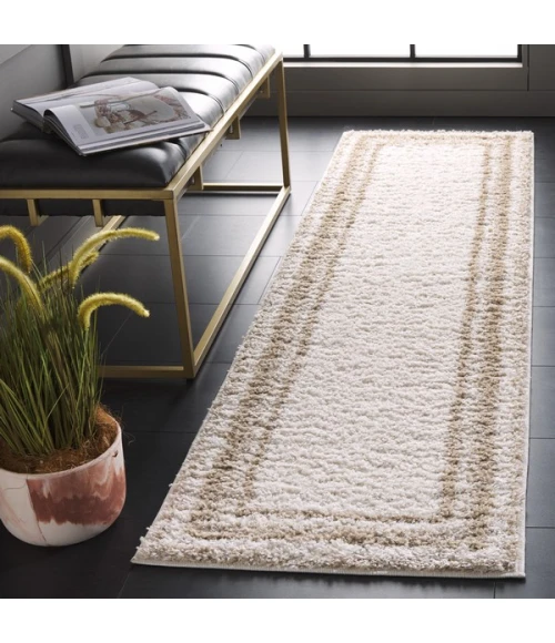 Safavieh Border & Stripe Shag BSP251 Ivory / Beige 2'-2" X 8' Runner Area Rug