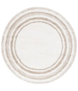 Safavieh Border & Stripe Shag BSP251 Ivory / Beige 6'-7" X 6'-7" Round Area Rug