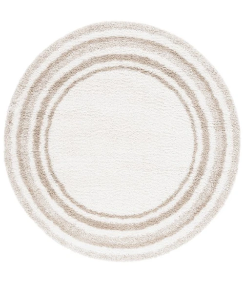Safavieh Border & Stripe Shag BSP251 Ivory / Beige 6'-7" X 6'-7" Round Area Rug