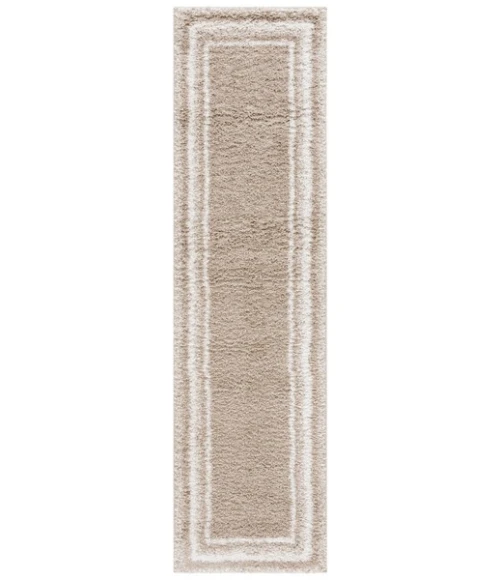 Safavieh Border & Stripe Shag BSP251 Beige / Ivory 2'-2" X 8' Runner Area Rug