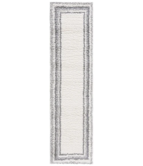 Safavieh Border & Stripe Shag BSP251 Ivory / Grey 2'-2" X 8' Runner Area Rug