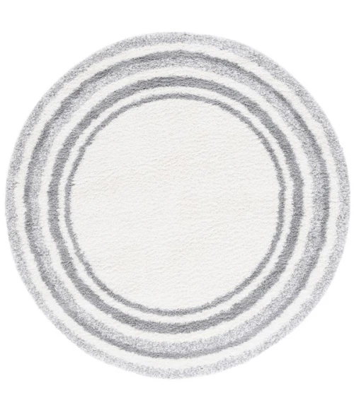 Safavieh Border & Stripe Shag BSP251 Ivory / Grey 6'-7" X 6'-7" Round Area Rug