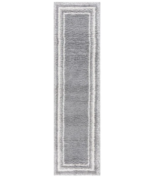 Safavieh Border & Stripe Shag BSP251 Grey / Ivory 2'-2" X 8' Runner Area Rug