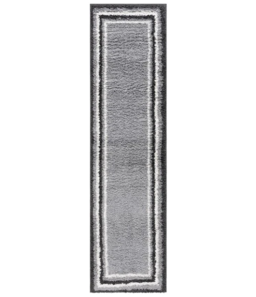 Safavieh Border & Stripe Shag BSP251 Grey / Black 2'-2" X 8' Runner Area Rug
