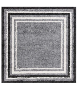 Safavieh Border & Stripe Shag BSP251 Grey / Black 6'-7" X 6'-7" Square Area Rug