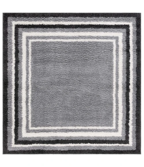 Safavieh Border & Stripe Shag BSP251 Grey / Black 6'-7" X 6'-7" Square Area Rug