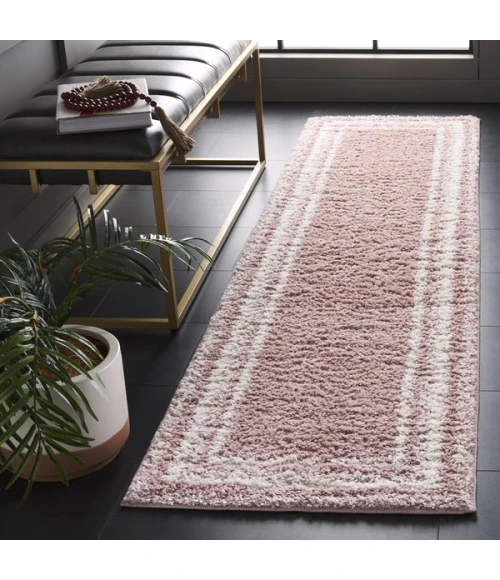 Safavieh Border & Stripe Shag BSP251 Pink / Ivory 2'-2" X 8' Runner Area Rug