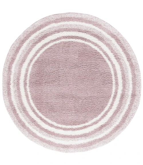 Safavieh Border & Stripe Shag BSP251 Pink / Ivory 6'-7" X 6'-7" Round Area Rug