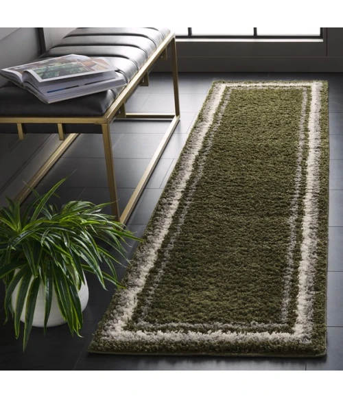 Safavieh Border & Stripe Shag BSP251 Green 2'-2" X 8' Runner Area Rug