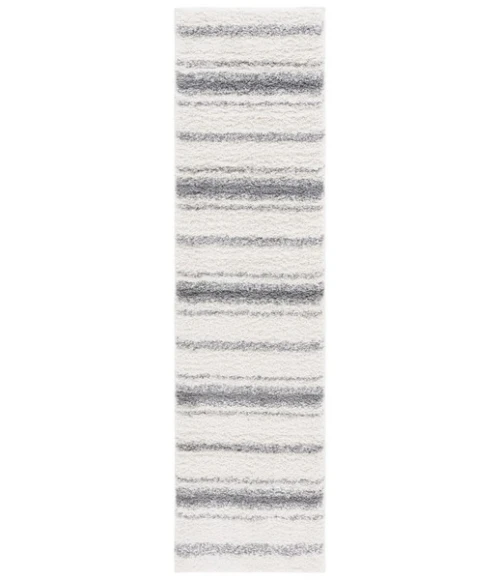 Safavieh Border & Stripe Shag BSP252 Ivory / Grey 2'-2" X 8' Runner Area Rug