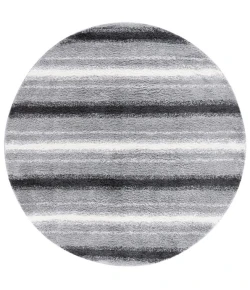 Safavieh Border & Stripe Shag BSP252 Grey / Black 6'-7" X 6'-7" Round Area Rug
