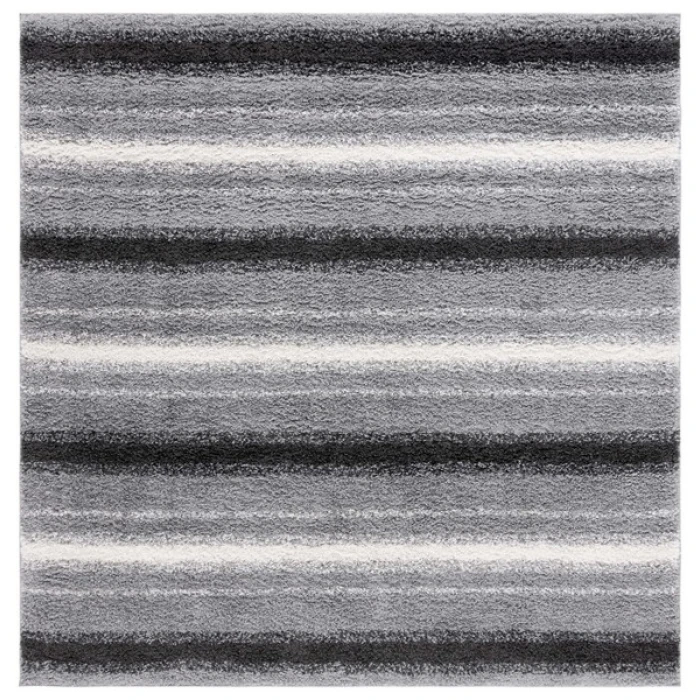 Safavieh Border & Stripe Shag BSP252 Grey / Black 6'-7" X 6'-7" Square Area Rug