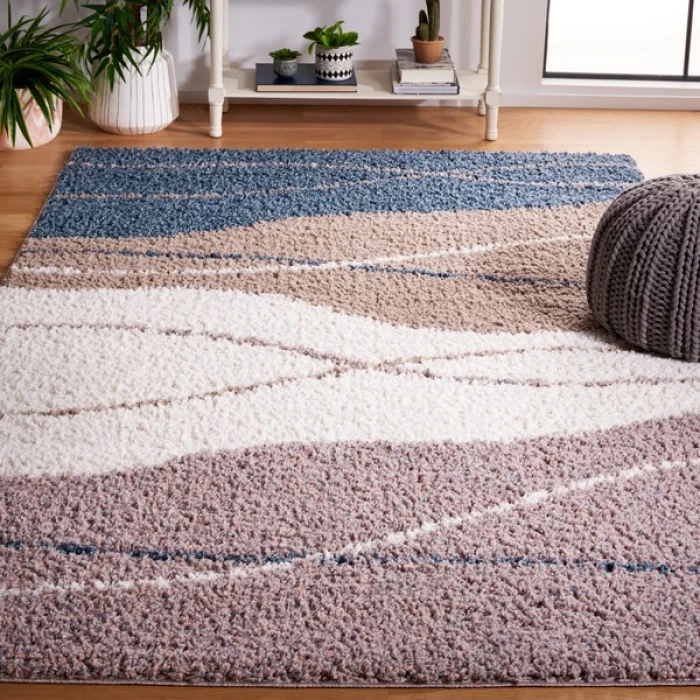 Safavieh Calico Shag Taupe / Blue CLC108 5 ft. 3 in. X 7 ft. 6 in. Rectangle Rug