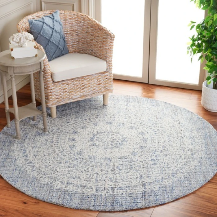 Safavieh Ebony Blue / Ivory EBN106 6 ft. X 6 ft. Round Rug