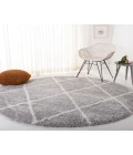 Safavieh Fontana Shag  Grey / Cream FNT815 3 ft. X 3 ft. Round Rug