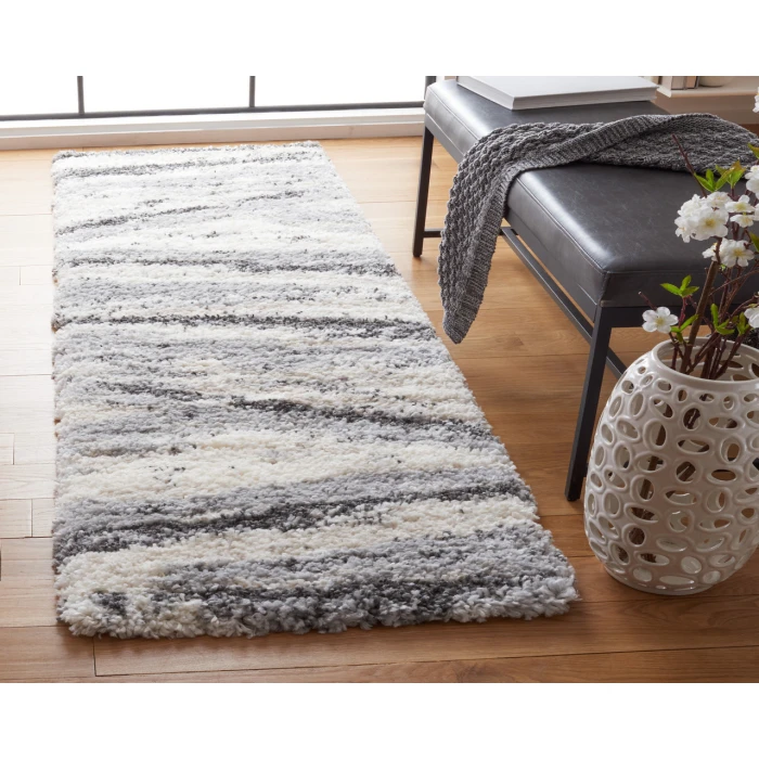 Safavieh Fontana Shag  Grey / Charcoal FNT840 2 ft. 3 in. X 8 ft. Runner Rug
