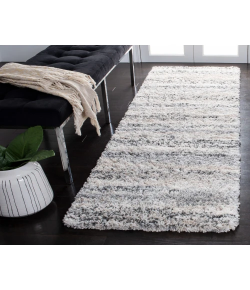 Safavieh Fontana Shag  Ivory / Grey FNT842 2 ft. 3 in. X 12 ft. Runner Rug