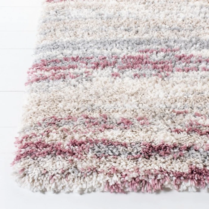 Safavieh Fontana Shag  Ivory / Pink FNT842 2 ft. 3 in. X 10 ft. Runner Rug