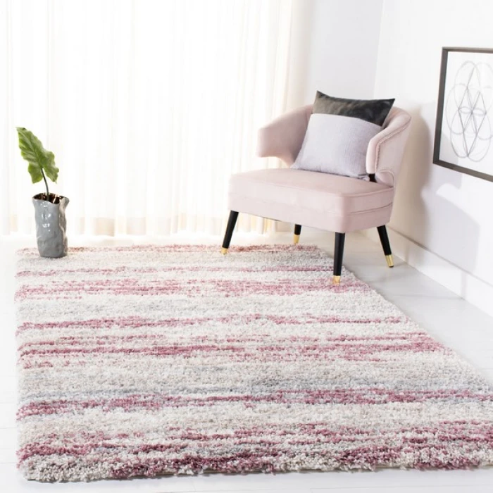 Safavieh Fontana Shag  Ivory / Pink FNT842 5 ft. 3 in. X 7 ft. 6 in. Rectangle Rug