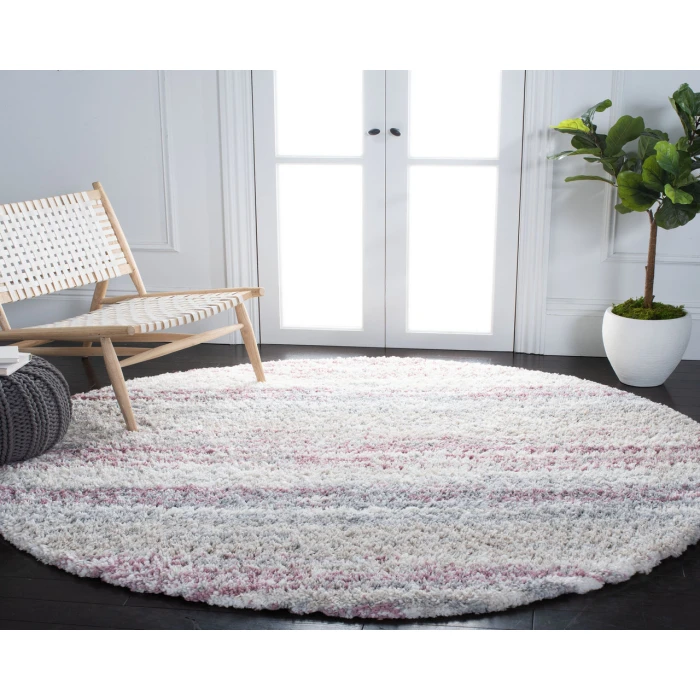 Safavieh Fontana Shag  Ivory / Pink FNT842 6 ft. 7 in. X 6 ft. 7 in. Round Rug