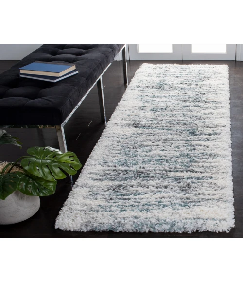 Safavieh Fontana Shag  Ivory / Teal FNT850 2 ft. 3 in. X 12 ft. Runner Rug