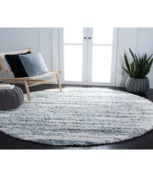 Safavieh Fontana Shag  Ivory / Teal FNT850 8 ft. X 8 ft. Round Rug