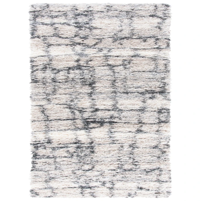 Safavieh Fontana Shag  Ivory / Grey FNT851 2 ft. 3 in. X 6 ft. Runner Rug