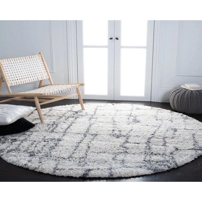 Safavieh Fontana Shag  Ivory / Grey FNT851 3 ft. X 3 ft. Round Rug