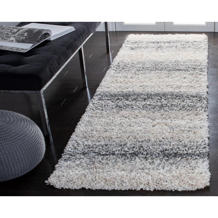 Safavieh Fontana Shag  Ivory / Grey FNT852 2 ft. 3 in. X 12 ft. Runner Rug
