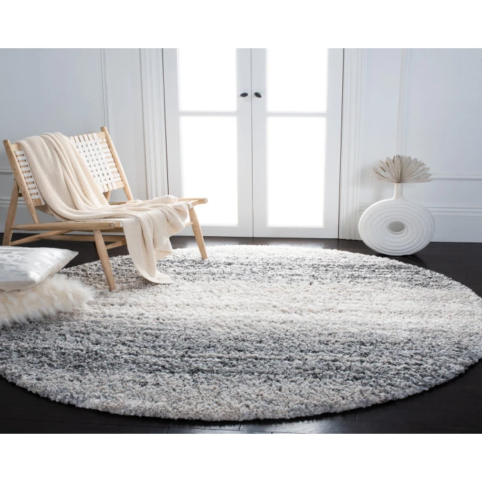 Safavieh Fontana Shag  Ivory / Grey FNT852 5 ft. 3 in. X 5 ft. 3 in. Round Rug