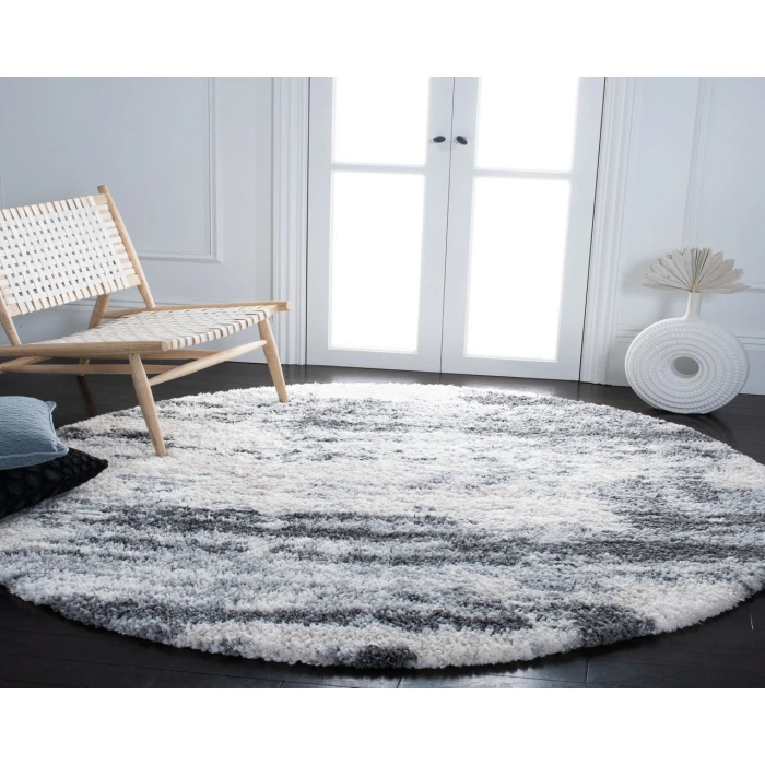 Safavieh Fontana Shag  Grey / Ivory FNT853 10 ft. X 10 ft. Round Rug