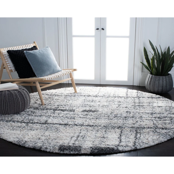 Safavieh Fontana Shag  Ivory / Grey FNT855 6 ft. 7 in. X 6 ft. 7 in. Round Rug