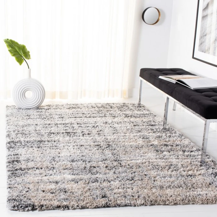 Safavieh Fontana Shag  Grey / Ivory FNT856 9 ft. X 12 ft. Rectangle Rug