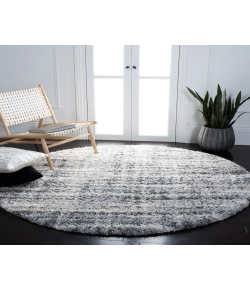 Safavieh Fontana Shag  Grey / Ivory FNT856 8 ft. X 8 ft. Round Rug
