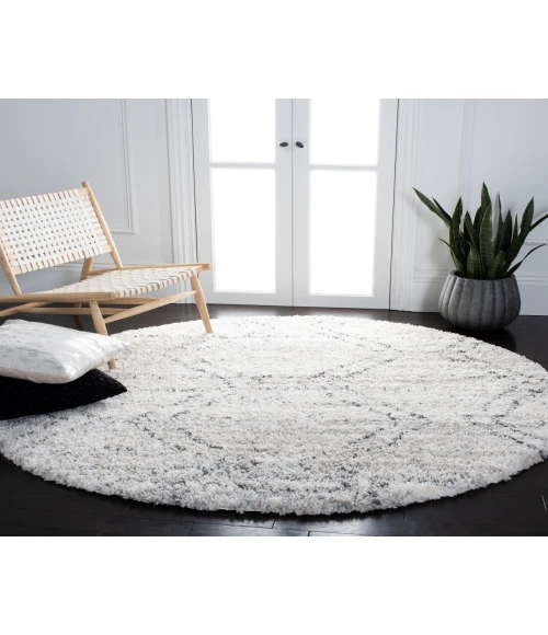 Safavieh Fontana Shag  Ivory / Grey FNT881 5 ft. 3 in. X 5 ft. 3 in. Round Rug