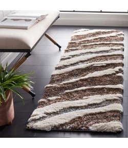 Safavieh Hi-Lo Shag Brown / Beige Blue HLS204 2 ft. 2 in. X 8 ft. Runner Rug