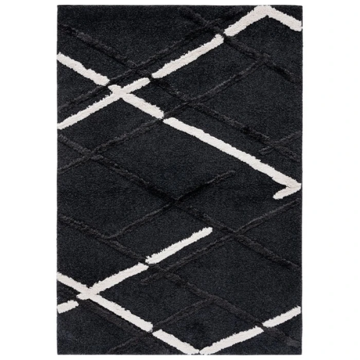 Safavieh Hi-Lo Shag Charcoal / Ivory HLS206 5 ft. 3 in. X 7 ft. 6 in. Rectangle Rug
