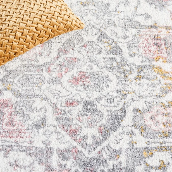 Safavieh Layla Ivory Grey / Pink LAY113 6 ft. 7 in. X 6 ft. 7 in. Round Rug