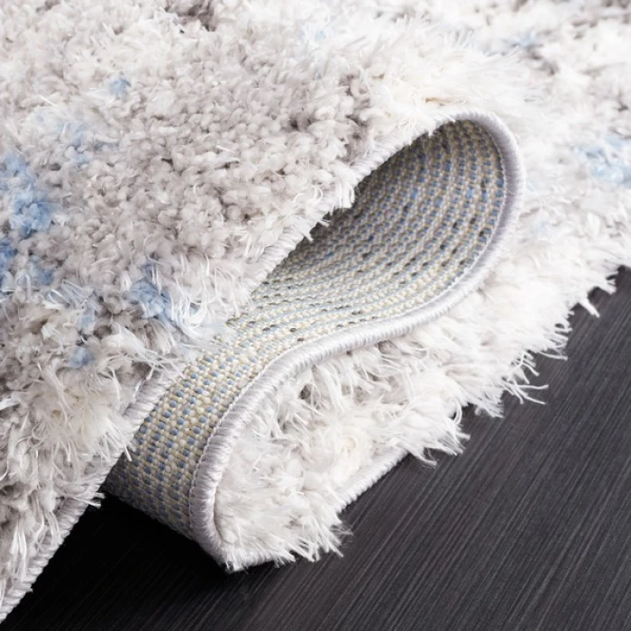 Safavieh Lindsay Shag Grey / Blue Ivory LNS556 6 ft. 7 in. X 6 ft. 7 in. Round Rug