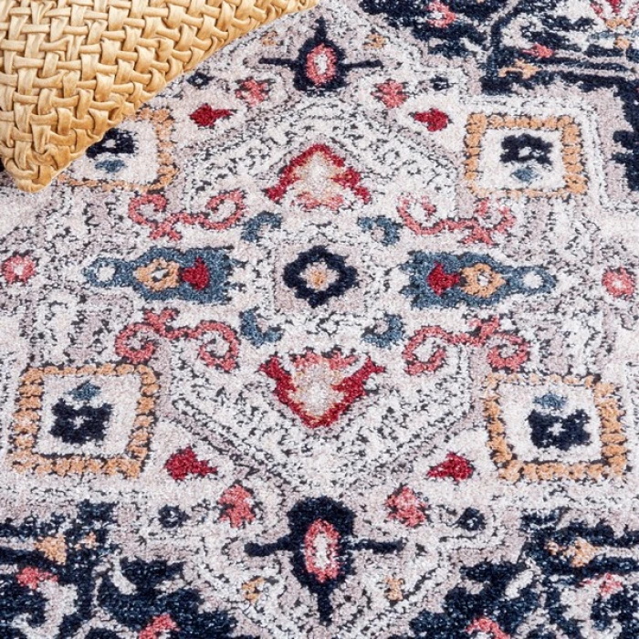 Safavieh Luna Beige / Navy LUN100 6 ft. 7 in. X 6 ft. 7 in. Round Rug