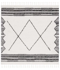Safavieh Moroccan Tassel Ivory / Black MRT103 6 ft. 7 in. X 6 ft. 7 in. Square Rug