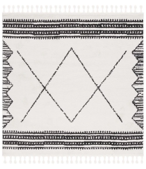 Safavieh Moroccan Tassel Ivory / Black MRT103 6 ft. 7 in. X 6 ft. 7 in. Square Rug