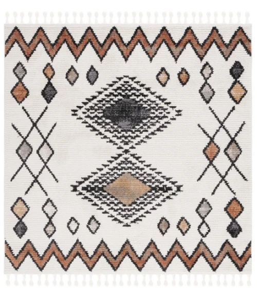 Safavieh Moroccan Tassel Ivory / Orange MRT105 6 ft. 7 in. X 6 ft. 7 in. Square Rug