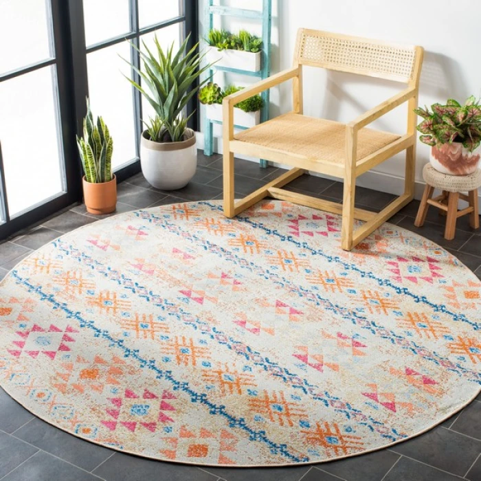 Safavieh Summer Ivory / Red SMR420 6 ft. 7 in. X 6 ft. 7 in. Round Rug