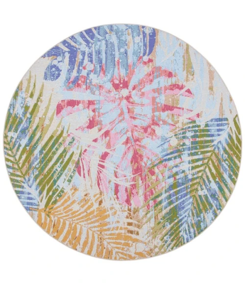 Safavieh Summer Blue / Beige SMR487 6 ft. 7 in. X 6 ft. 7 in. Round Rug