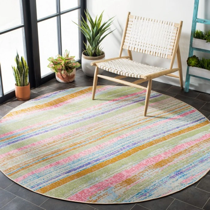 Safavieh Summer Ivory / Green SMR496 6 ft. 7 in. X 6 ft. 7 in. Round Rug