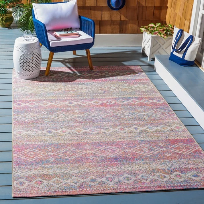 Safavieh Summer Ivory / Pink SMR498 6 ft. 7 in. X 6 ft. 7 in. Square Rug