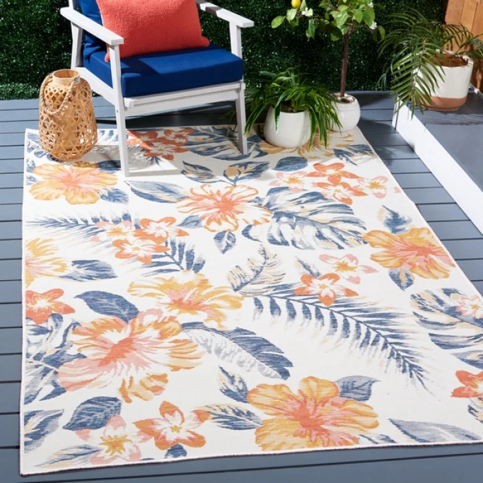 Safavieh Sunrise Ivory / Rust Blue SUN671 6 ft. 7 in. X 6 ft. 7 in. Square Rug