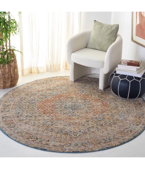 Safavieh Silverado Blue / Rust SVD106 6 ft. 4 in. X 6 ft. 4 in. Round Rug