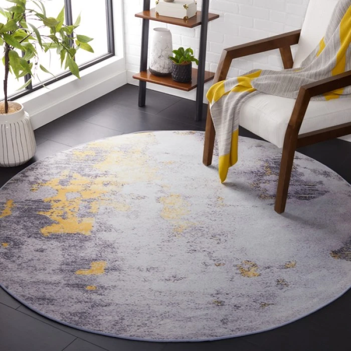 Safavieh Tacoma Grey / Gold TAC803 6 ft. X 6 ft. Round Rug